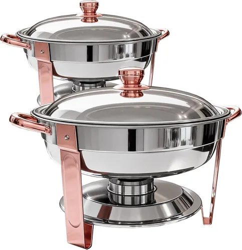 Miniatura 10 de Frizoky Platos de Roce para Buffet de Acero Inoxidable 2Pack, Juego de 6QT de Chafers Redondos en Oro y Plata y Calentadores de Buffet con Soporte