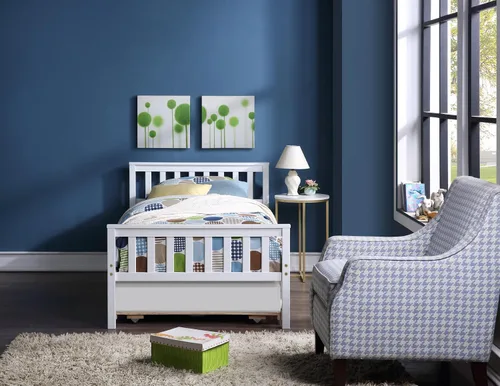 Miniatura 3 de Base de cama individual con nido, cama de plataforma individual con nido extraíble, marco de cama de plataforma doble de madera con cabecera y Blanco