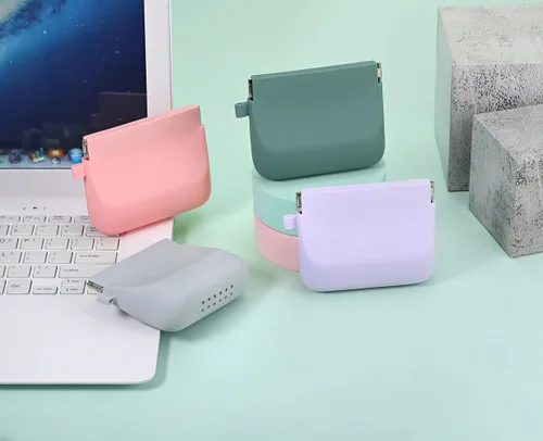 Miniatura 7 de Freewindo Organizador de auriculares de silicona con cable, estuche organizador portátil de cables de datos, monedero de silicona para cambio