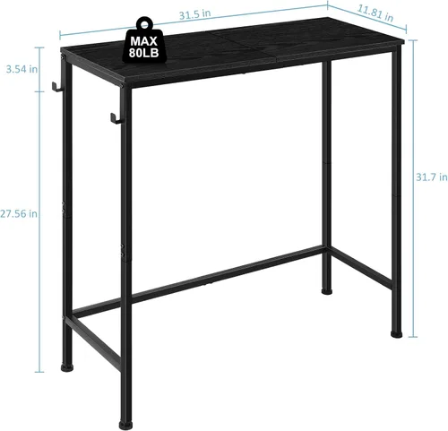 Miniatura 3 de Mesa de entrada estrecha negra moderna – Mesa de sofá delgada con ganchos para sala de estar, vestíbulo, dormitorio, pasillo, oficina Negro