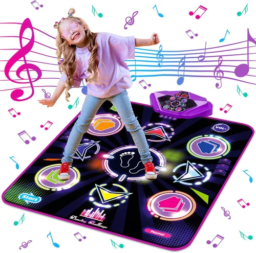Miniatura 10 de Kusntin Tapete de baile, mezclador de ritmo, tapete de baile rosa con luces LED, volumen ajustable, música incorporada, 5 modos de juego, regalos