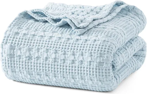 Miniatura 22 de PHF - Manta tejida de punto gofre 100% algodón, suave, ligera, transpirable, acogedora, de verano, para sofá y cama, tejida, estética, decoración