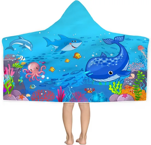 Miniatura 17 de Bonsai Tree Toalla de playa de sirena para niños con capucha, toalla de poncho de microfibra con capucha de cola de sirena para niñas, 30 x 50