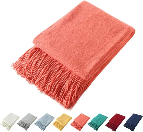 Miniatura 28 de Homiest - Manta decorativa de punto con flecos, manta ligera y suave tejida de acrílico con borlas para sofá, sillón, cama