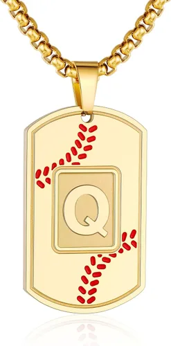 Miniatura 12 de A-Z Collar con etiqueta de perro para hombre, dije de béisbol, cadena de acero inoxidable de 22 + 2 pulgadas, regalo de joyería personalizado