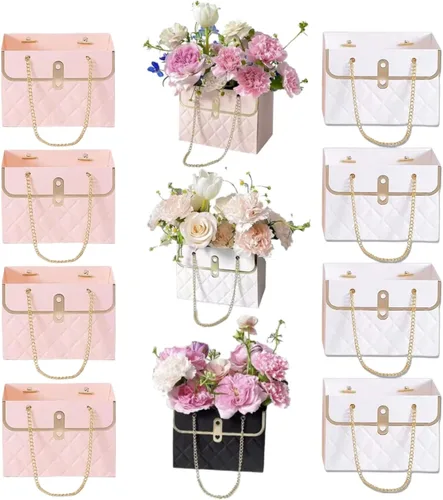 8 cajas de regalo de papel de flores, bolsa de San Valentín, bolsa de regalo, bolsas de ramo de flores con cadena de metal, caja de regalo para