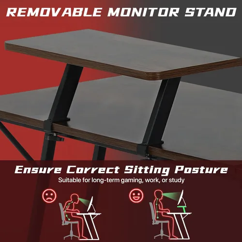 Miniatura 4 de HKLGorg Escritorio en forma de L para computadora de juegos, mesa de esquina para juegos de 50.4 pulgadas con soporte para monitor, superficie