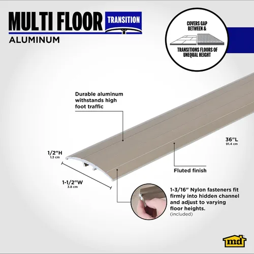 Miniatura 2 de M-D Building Products 43811 Transición de piso múltiple de aluminio de peltre de 1-1/2 pulgadas x 36 pulgadas