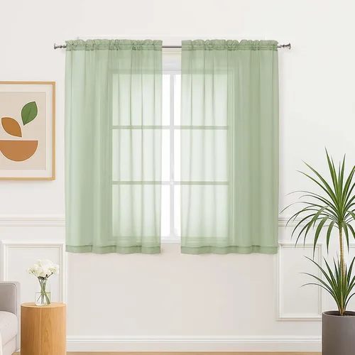 Miniatura 50 de Aiyufeng 2 paneles de cenefa transparente negra de 14 pulgadas de largo, cortinas cortas negras transparentes para dormitorio, cortinas de cocina
