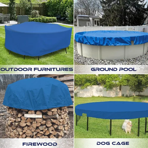 Miniatura 6 de Windscreen4less Cubierta de seguridad redonda de invierno para piscina de 14 pies con cable de alambre a lo largo de los bordes, cabrestante