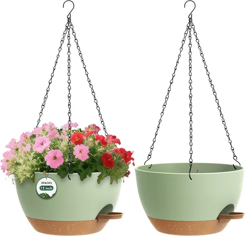 Miniatura 8 de Paquete de 3 10 macetas colgantes con cadenas, macetas de plástico de riego automático para plantas de interior y exterior, diseño de cadena