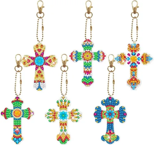 Miniatura 8 de 5pcs DIY 5D colorido búho diamante pintura llavero kits doble cara búho diamante arte llavero llavero