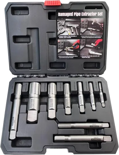 Juego de extractor de tuberías, 9 piezas de extractores de tubos rotos de acero resistente para quitar tubos roscados dañados y accesorios de 1/8" a