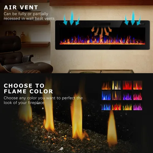 Miniatura 7 de Vitesse Chimenea eléctrica ultrafina de 60 pulgadas, con bisel estrecho, calentador de chimenea lineal empotrado en la pared, control remoto