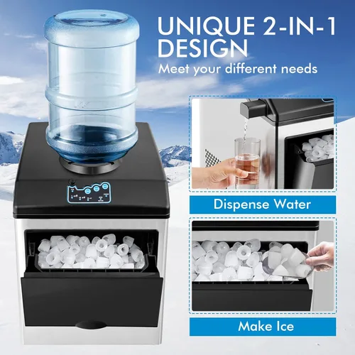 Miniatura 2 de PETSITE Dispensador de agua 2 en 1 para máquina de hielo, máquina electrónica portátil con dispensador de enfriador de agua, 48 libras/día, cubo