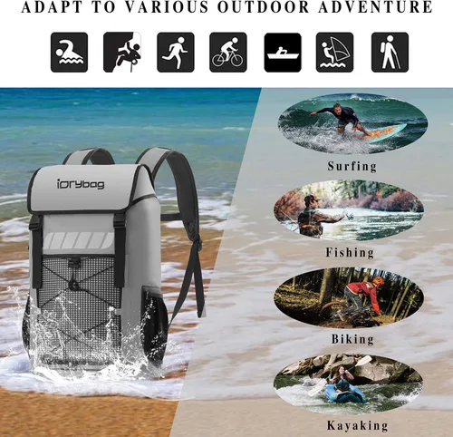 Miniatura 6 de Mochila impermeable Idrybag para hombres 25L/45L, bolsas secas para kayak, mochila seca para camping y senderismo Gris