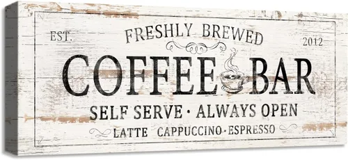 Miniatura 7 de Funny Coffee Signs for Kitchen Decor, Rustic Coffee Til Cocktails Canvas Wall Art for Home Bar Cart Station, 6x17" Framed