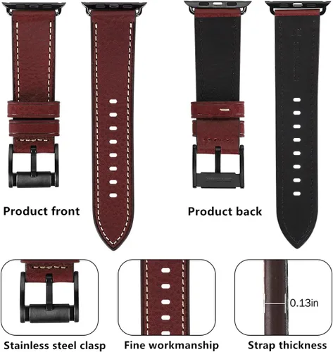 Miniatura 2 de HUAFIY Compatible para Correas de Apple Watch 42mm 44mm 45mm 46mm 49mm 38mm 40mm 41mm, Correa de Cuero Genuino para iWatch Serie 11/10/9/8, 7, 6, 5