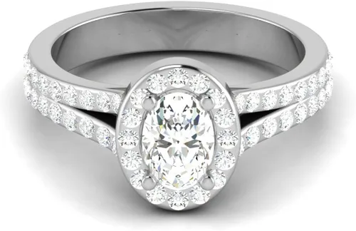 Miniatura 2 de CUSTOMIZE JEWELS Anillo de compromiso con halo de diamantes de talla ovalada TW con certificación IGI de 2.0 quilates en oro blanco de 14 k