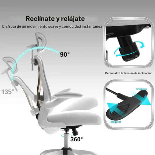 Miniatura 8 de Silla de oficina ergonómica para aliviar el dolor de espalda y cuello, asiento de espuma virgen, reposacabezas lumbar y 3D ajustable 2D, inclinación