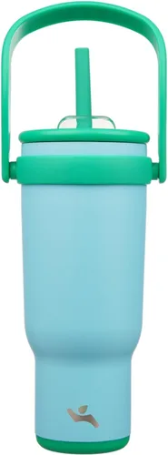Miniatura 27 de Konokyo Vaso de 14 onzas con asa lateral, botella de agua aislada con popote y tapa 2 en 1, taza de acero inoxidable, taza de café de viaje
