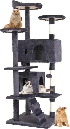 Miniatura 8 de BestPet Torre para Gatos de 54" Beige Resistente, Fácil de Ensamblar, Centro de Actividades Multinivel con Postes Rascadores de Sisal, Condos