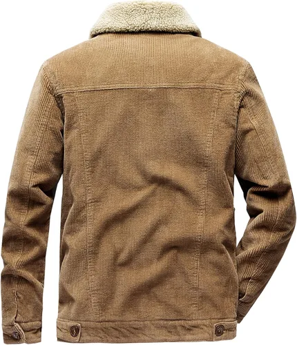 Miniatura 2 de Chaqueta de pana para hombre, abrigo de vaquero cálido con cuello de piel