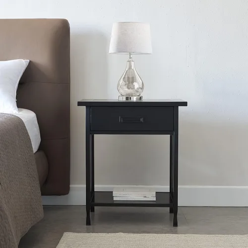 Miniatura 5 de Leick Home 11222-BK Ironcraft - Mesita de noche rústica con un cajón, color negro lavado