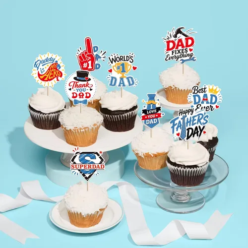 Miniatura 5 de Paquete de 36 decoraciones para cupcakes para el Día del Padre número 1 del mundo, para papá, mejor papá, superpapá, súper papá, para cupcakes, Papá