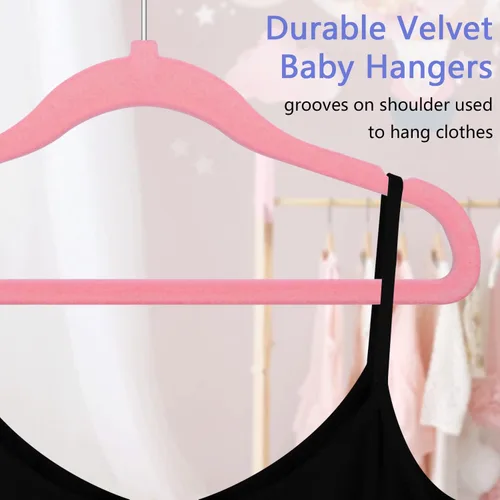 Miniatura 3 de Perchas para niños GoodtoU de terciopelo para bebé, antideslizantes, rosa, para niños pequeños y bebés, paquete de 20 perchas de ropa para bebé