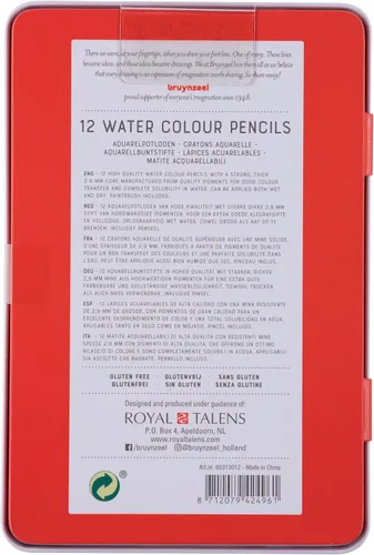 Miniatura 4 de Bruynzeel Expression - Juego de 12 lápices de acuarela + pincel en lata Lápices solubles en agua Colorear para adultos, diario de viñetas