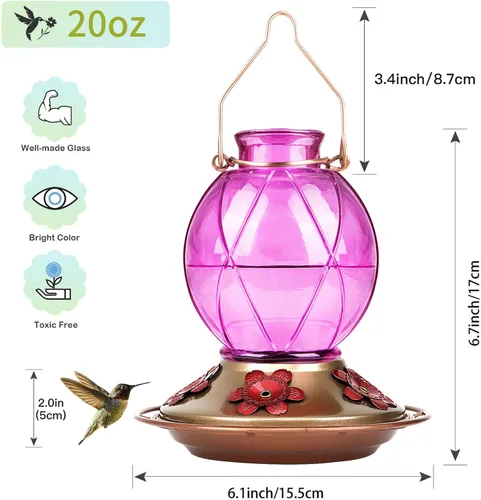Miniatura 8 de BOLITE Comederos para colibríes para exteriores colgantes, comedero de vidrio para colibríes, comedero para aves silvestres con cinco puertos de azul