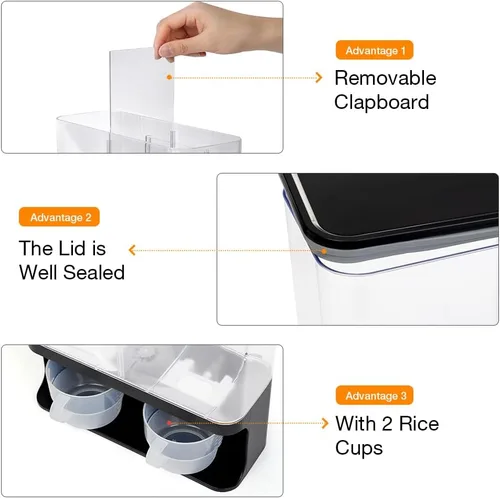 Miniatura 4 de Dispensador de perlas de aroma, dispensador de detergente para lavandería montado en la pared con 2 tazas para cuentas de lavandería, arroz, Negro