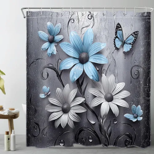 Miniatura 18 de LB Get Naked - Cortina de ducha pequeña de 48 x 68 pulgadas, forro de cortina de ducha de tamaño medio azul y rosa, cortinas de ducha estrechas