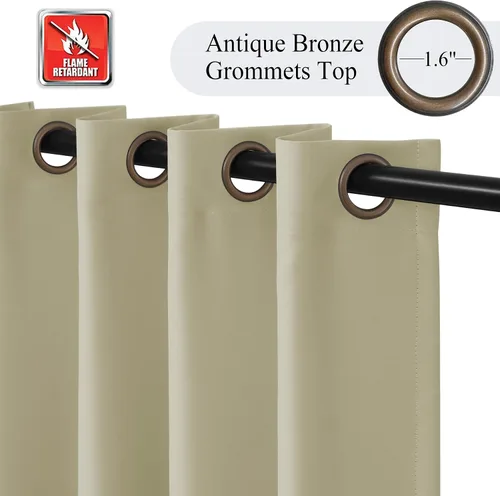Miniatura 2 de Fcosie Cortinas ignífugas de 54 pulgadas de largo (2 paneles, beige), cortinas opacas 80% para dormitorio, sala de estar, cortina de oscurecimiento
