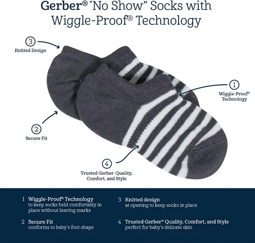 Miniatura 3 de Gerber Baby 8-Pack Wiggle-Proof No Show Socks