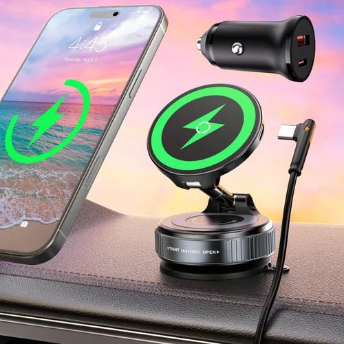 Miniatura 11 de Cargador inalámbrico de 15 W, soporte magnético para teléfono de automóvil [ventosa al vacío] Soporte de automóvil ajustable y plegable de 360°