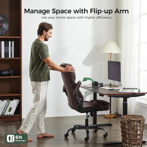 Miniatura 6 de amseatec Silla de Oficina Ejecutiva, Silla de Cuero PU, Silla de Escritorio Ergonómica para Computadora con Soporte Lumbar y Brazos Abatibles