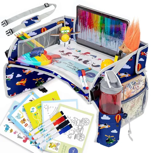 Miniatura 15 de PILLANI Bandeja de viaje para niños para el coche - Bandeja para asiento de coche para niños, artículos imprescindibles para viajes por carretera