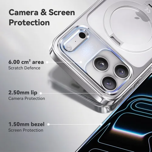 Miniatura 8 de CASEKOO Funda plateada brillante para iPhone 17 Pro con soporte magnético giratorio de 360 grados [compatible con MagSafe]