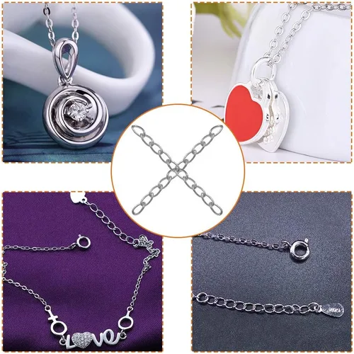 Miniatura 6 de 100 cadenas extensoras de plata para hacer joyas, cadena de extensión extraíble de acero inoxidable para hacer collares, pulseras, tobilleras