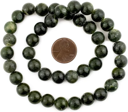 Miniatura 2 de TheBeadChest - Cuentas redondas de jade nefrita verde oscuro de 25/64 pulgadas (0.394 in), hebra de 16 pulgadas
