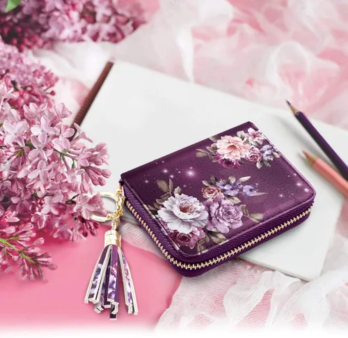 Miniatura 5 de Billetera pequeña para tarjetas de crédito RFID con purpurina linda para mujer