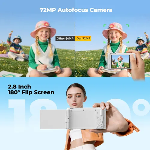 Miniatura 4 de Cámara digital 5K para fotografía, cámara de enfoque automático de 72 MP con zoom óptico 6X, cámara de vlogging de pantalla abatible de 180°
