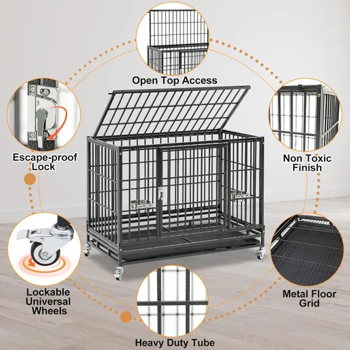 Miniatura 3 de Homey Pet Jaula para Perros Apilable de Servicio Pesado de 37 pulgadas, Jaula Kennel Indestructible a Prueba de Escape para Perros con Ruedas