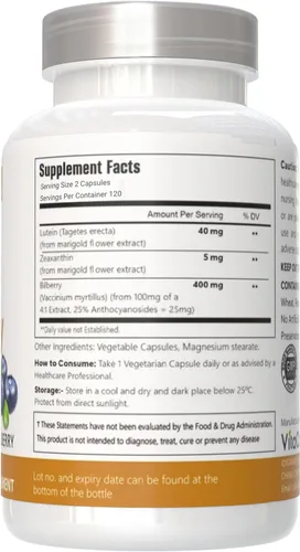 Miniatura 4 de Luteína con zeaxantina, cápsulas veganas, 240 unidades, 40 mg de luteína + 4 mg de zeaxantina por porción, sin OMG, sin gluten