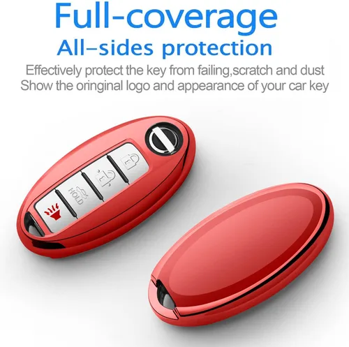Miniatura 3 de Compatible con Nissan Funda para Llavero con Llavero de Cuero TPU Suave Protección de 360 Grados Funda para Llave para Altima Maxima Rogue Armada