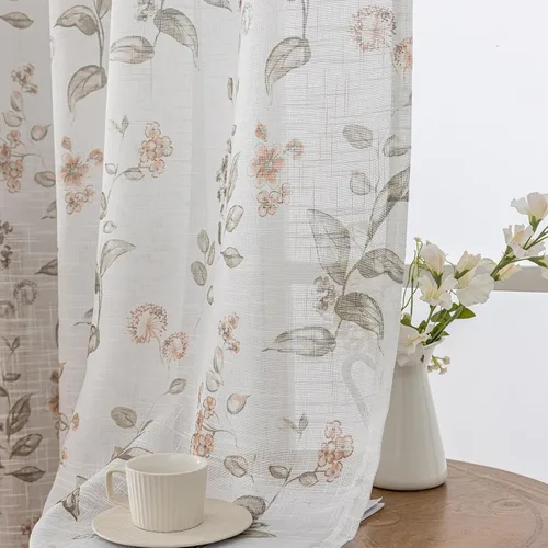 Miniatura 19 de SUOUO Cortinas blancas semitransparentes con hojas azules para dormitorio, comedor, sala de estar, lino texturizado de 84 pulgadas de largo
