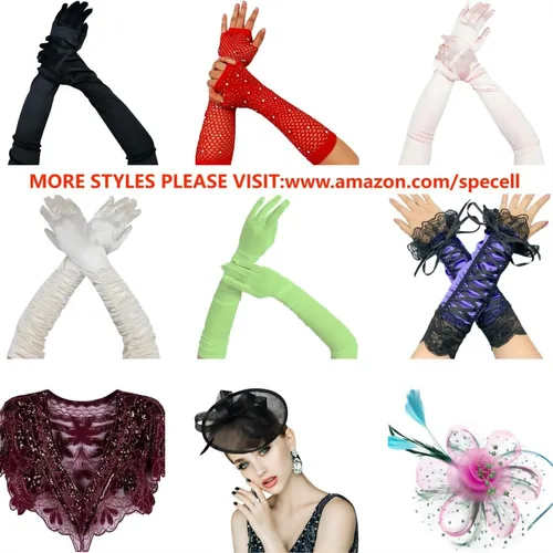 Miniatura 3 de Specell Lace Fingerless Gloves Women, Fingerless Satin Gloves, Bridal Prom for Wedding Party Costume Accessories 26 styles