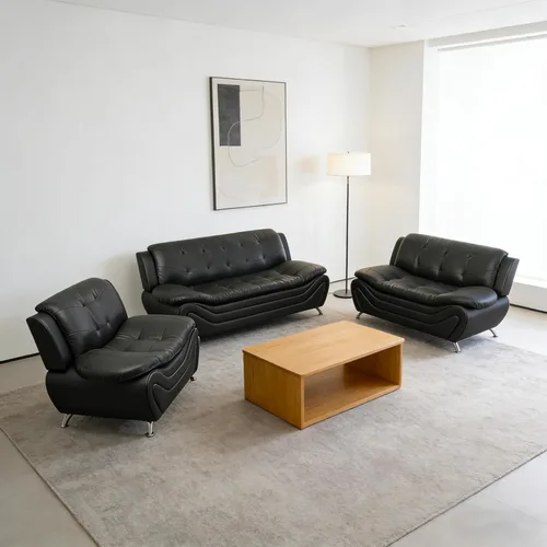 Miniatura 14 de Sofá modular de cuero, muebles de sala de estar, juego de sofá de 3 piezas, sofá modular moderno de piel sintética con patas resistentes para sala